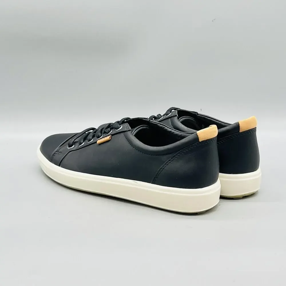 ECCO Shoes Womens 7.5 Black Leather Soft 7 Lace Up Walking Sneakers Comfort